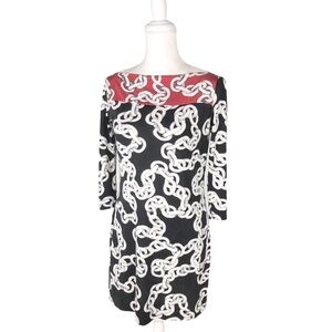 100% silk Diane von Furstenberg chain print silk DVF dress red black size 6